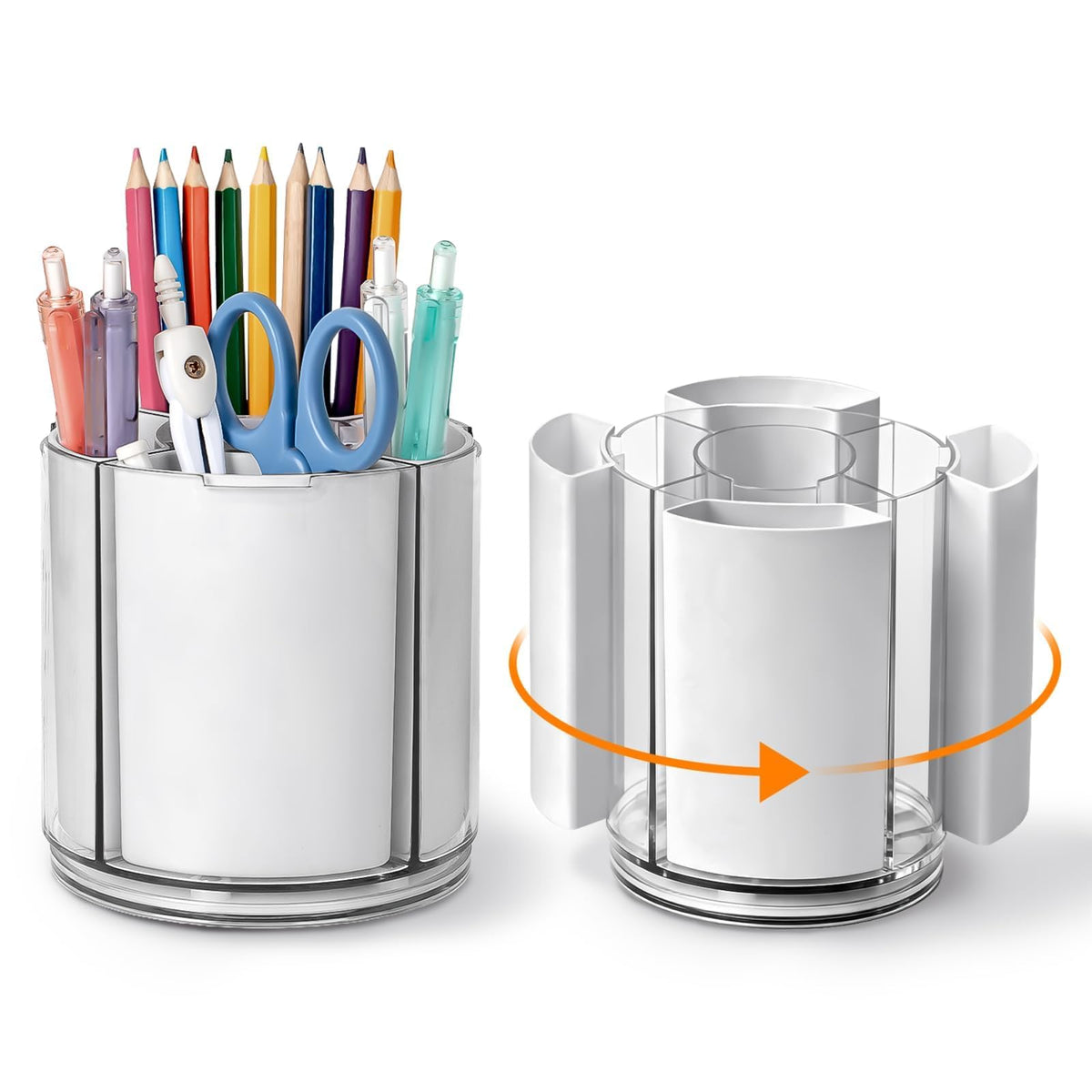 360° Rotating Pen Holder for Desk Adjustable Pencil Organizer, Gray-White