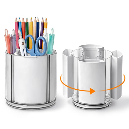 360° Rotating Pen Holder for Desk Adjustable Pencil Organizer, Gray-White