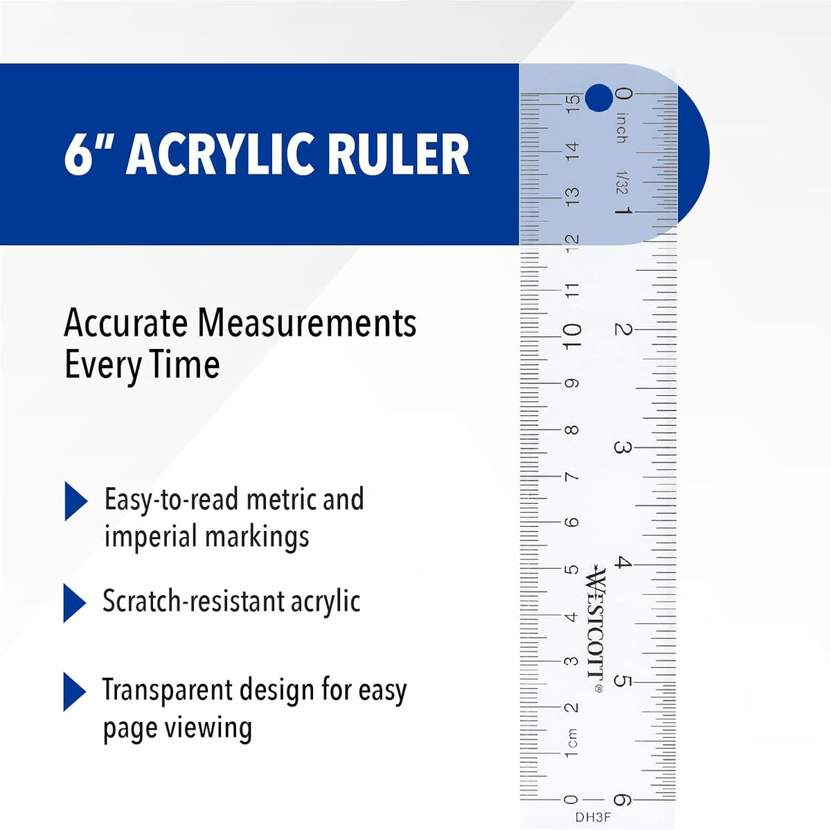 Westcott 10561 Acrylic Clear Ruler, 6 in