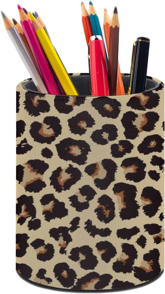 Leopard Print Pen Holder Pencil Cup for Desk Organizer