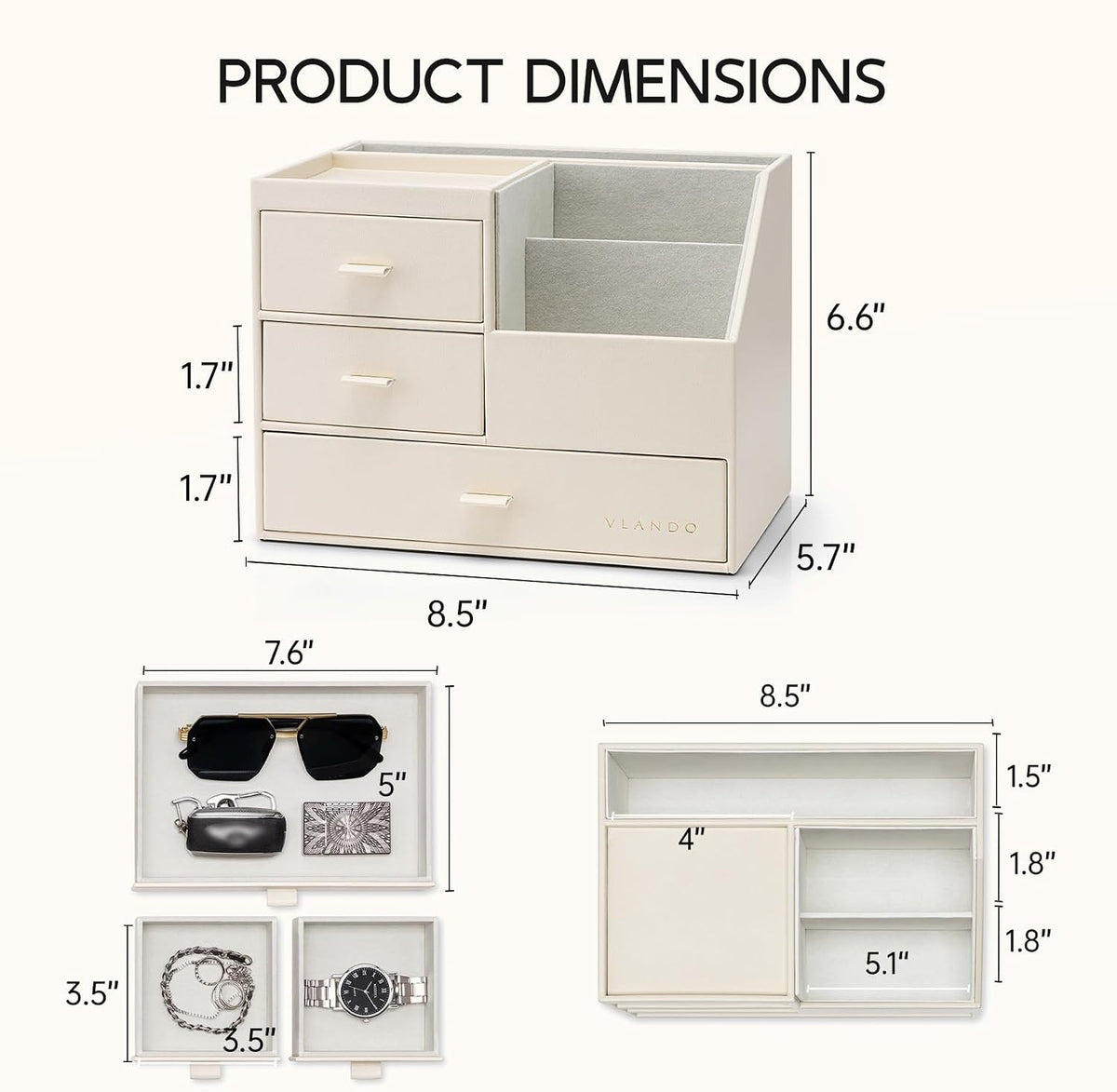 VLANDO Desk Organizer,PU Leather Office Storage with Compartments,Beige