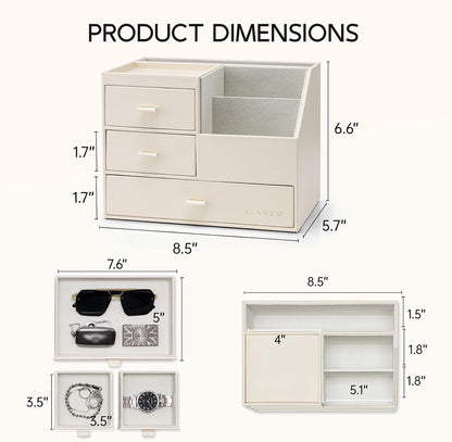 VLANDO Desk Organizer,PU Leather Office Storage with Compartments,Beige