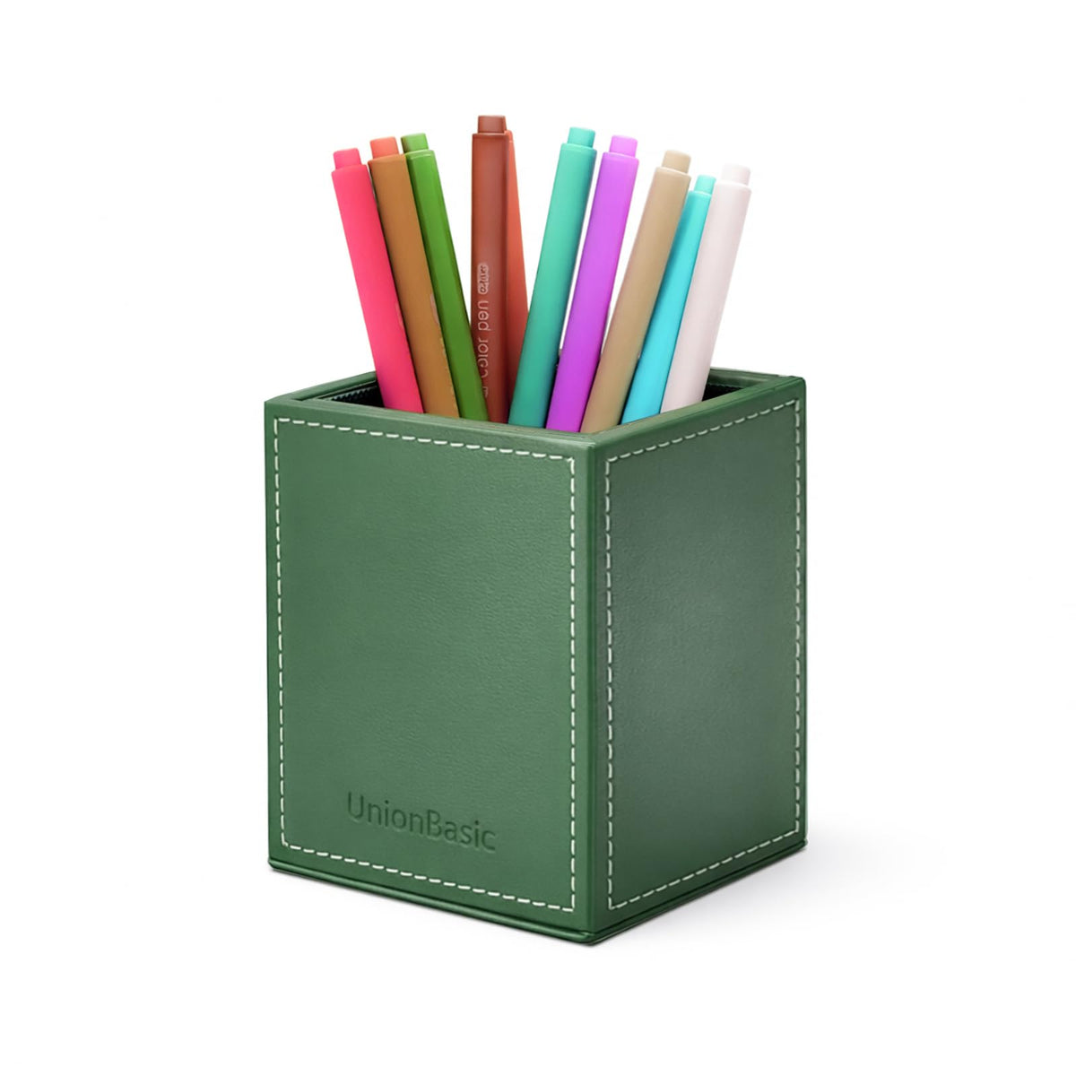 UnionBasic Square Pen Holder, Leather Pencil Cup, Desktop Caddy Stationery Organizer, White