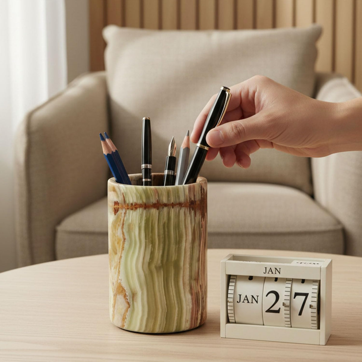 Radicaln Marble Pen Holder for Desk 4" - Pencil Holder & Makeup Brushes Cup