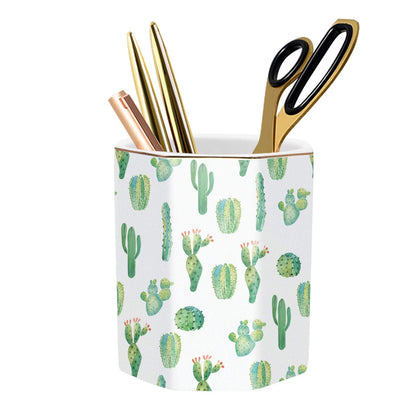 Ceramic Marble Pen Holder, Cute Stationery Holder for Office, Makeup Brush Holder for Girl Women, Colorful Green