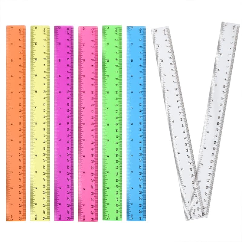 8pcs Color Transparent Ruler Plastic Rulers,Ruler 12 Inch with Inch and Metric Graduations,Suitable for Engineering Drawings and Offices Family.