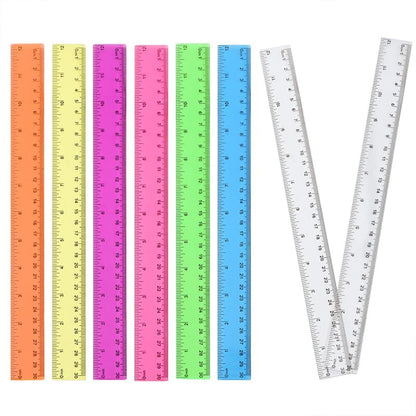 8pcs Color Transparent Ruler Plastic Rulers,Ruler 12 Inch with Inch and Metric Graduations,Suitable for Engineering Drawings and Offices Family.