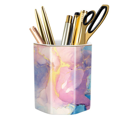 Ceramic Marble Pen Holder, Cute Stationery Holder for Office, Makeup Brush Holder for Girl Women, Colorful Green