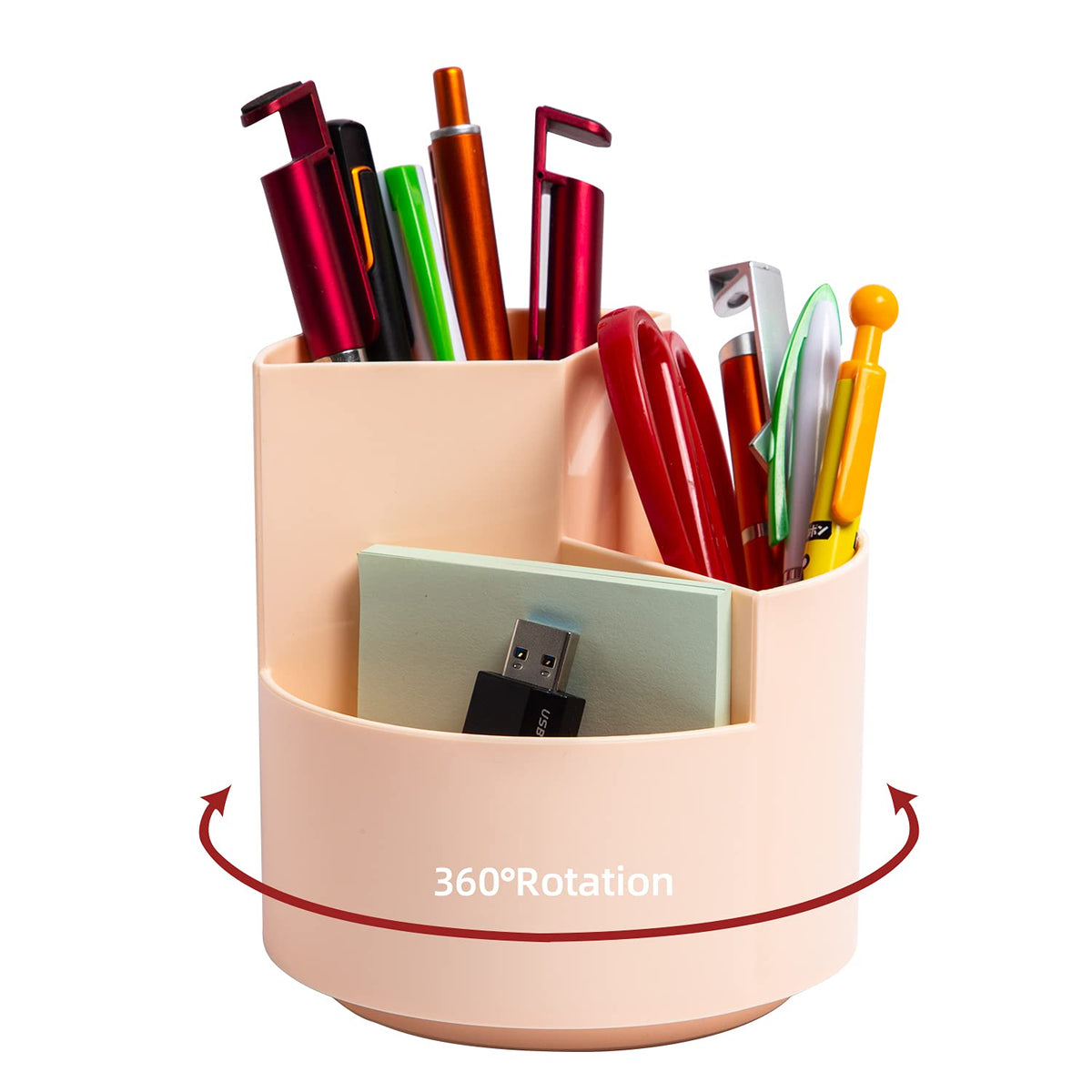 Desk Pencil Pen Holder, 3 Slots 360-Degree Spinning Organizers, Desktop Storage Stationery Supplies, Cute Cup Pot for Office, School, Art Supply, Kids - White