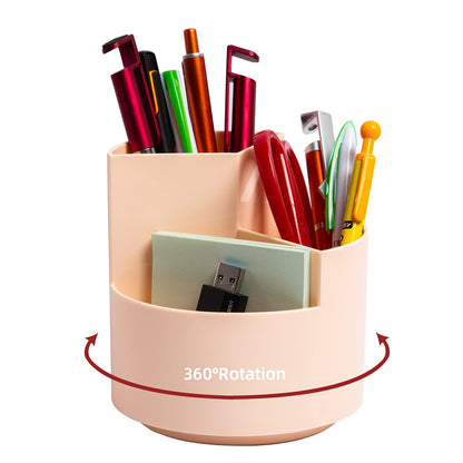 Desk Pencil Pen Holder, 3 Slots 360-Degree Spinning Organizers, Desktop Storage Stationery Supplies, Cute Cup Pot for Office, School, Art Supply, Kids - White