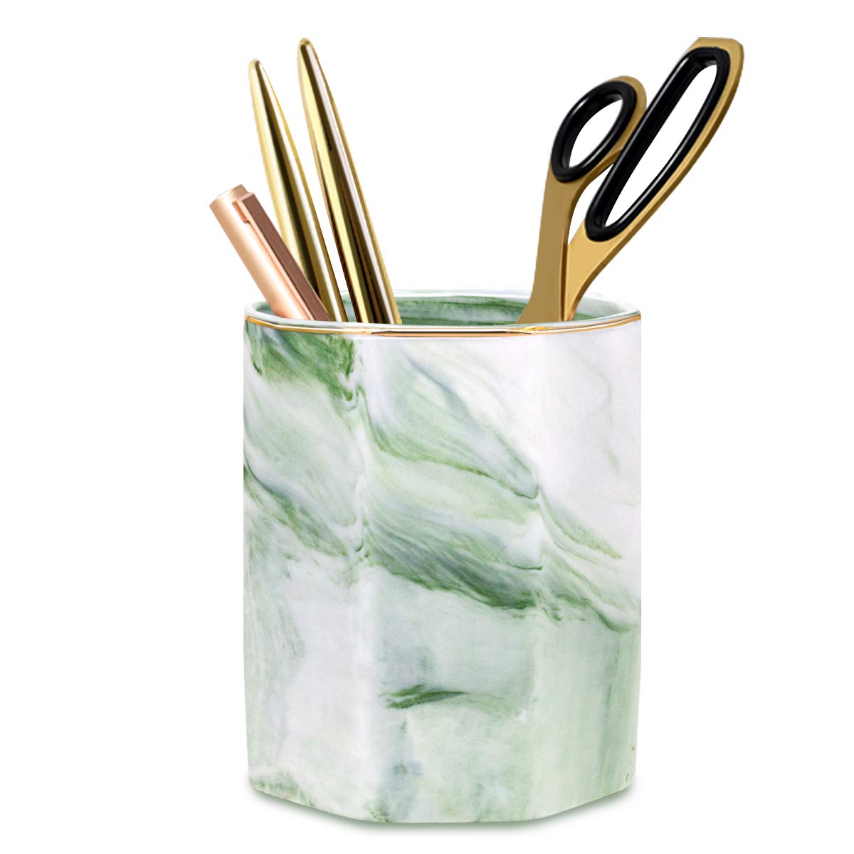 Ceramic Marble Pen Holder, Cute Stationery Holder for Office, Makeup Brush Holder for Girl Women, Colorful Green
