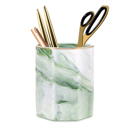 Ceramic Marble Pen Holder, Cute Stationery Holder for Office, Makeup Brush Holder for Girl Women, Colorful Green