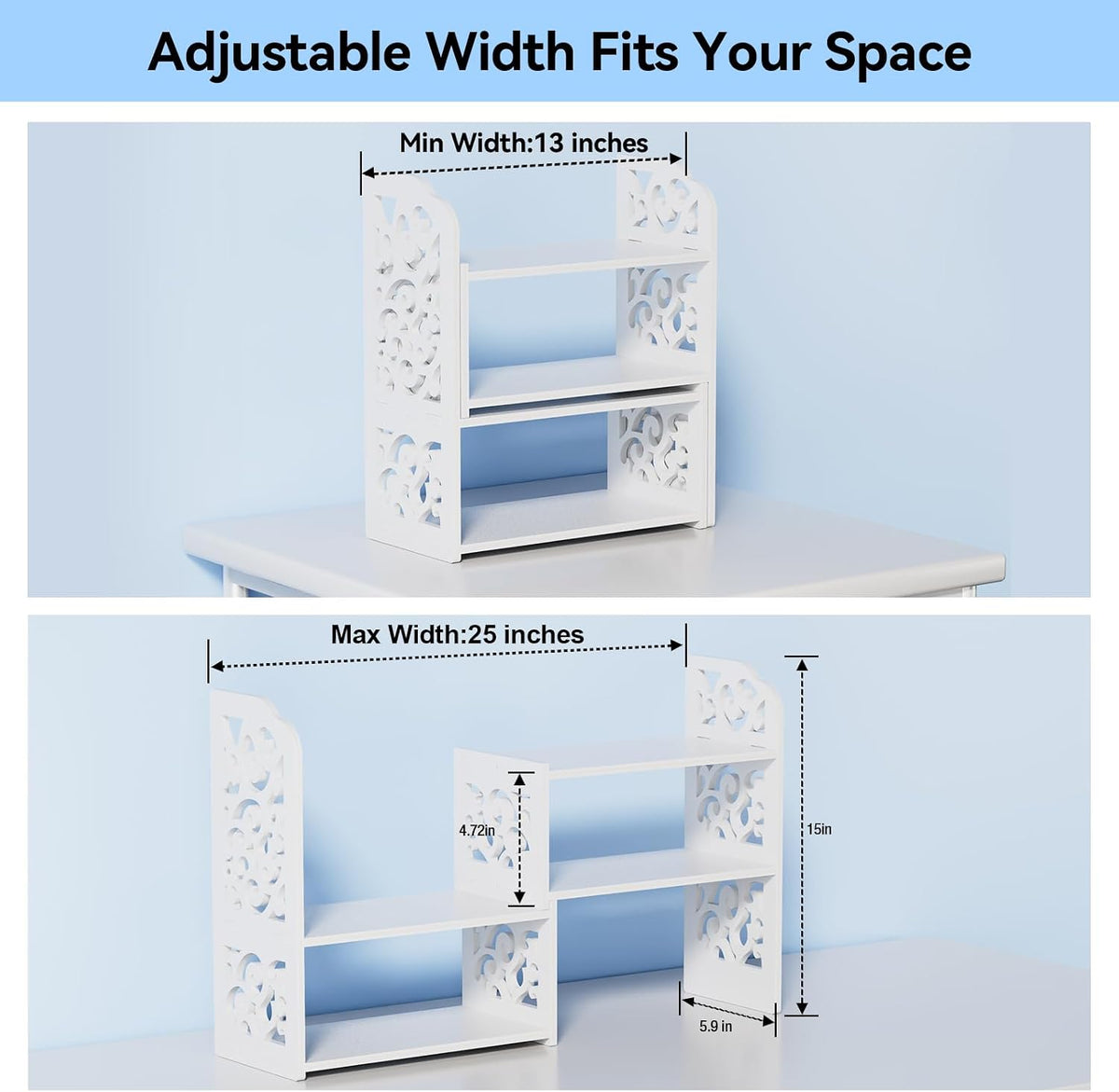 YGYQZ Adjustable Desktop Shelf Organizer, 3-Tier Desk Shelf, White Pattern