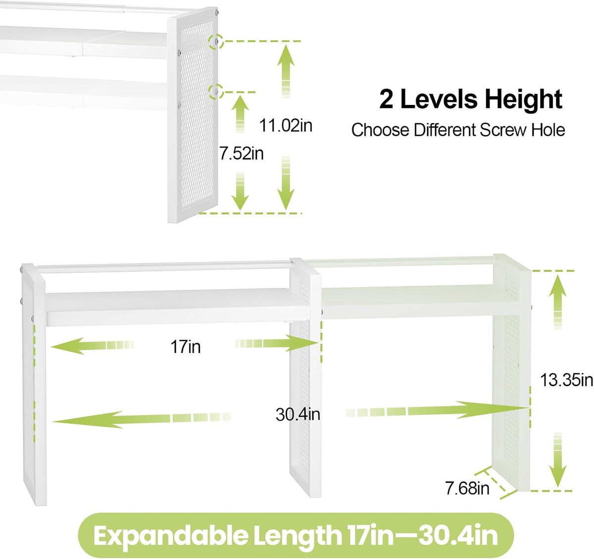 ThreeHio Expandable Desktop Bookshelf, Desk Shelf Organizer Adjustable Height, White Book Shelf for Top of Desk Organizers and Accessories, Metal Countertop Storage Display Rack for Home Office Dorm
