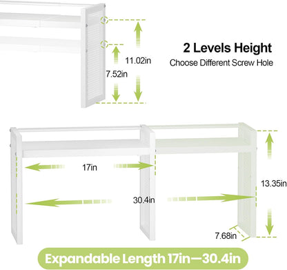 ThreeHio Expandable Desktop Bookshelf, Desk Shelf Organizer Adjustable Height, White Book Shelf for Top of Desk Organizers and Accessories, Metal Countertop Storage Display Rack for Home Office Dorm