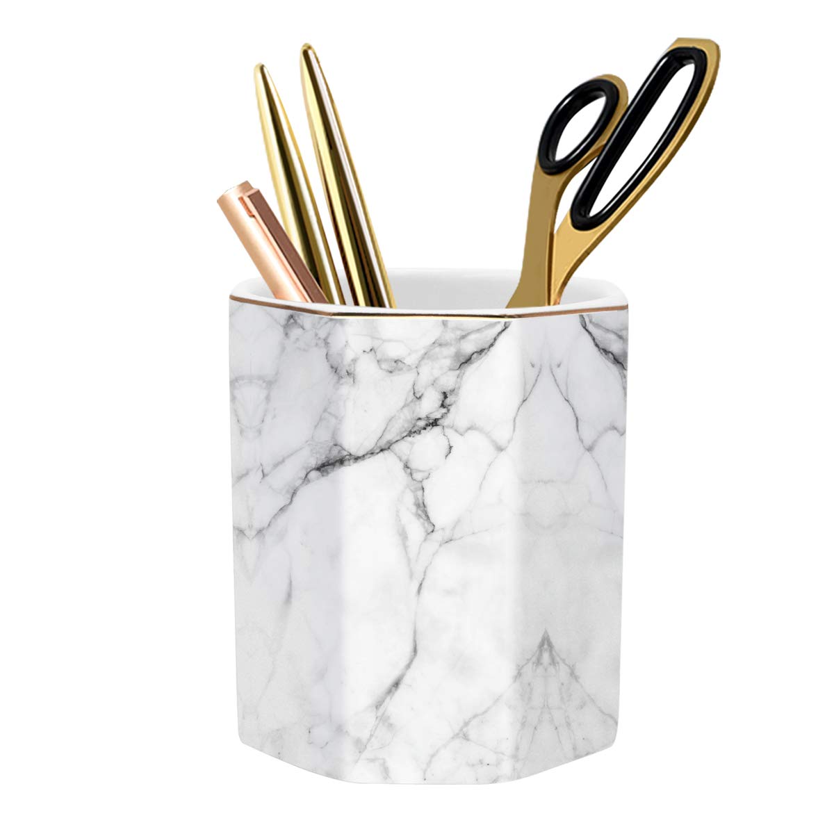 Ceramic Marble Pen Holder, Cute Stationery Holder for Office, Makeup Brush Holder for Girl Women, Colorful Green