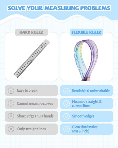 2 PCS 12 Inch Flexible Ruler, Bendable Plastic Ruler, Soft Bendable Gradient Colour Rulers with Centimeters and Inches for Student School Classroom Office Supplies
