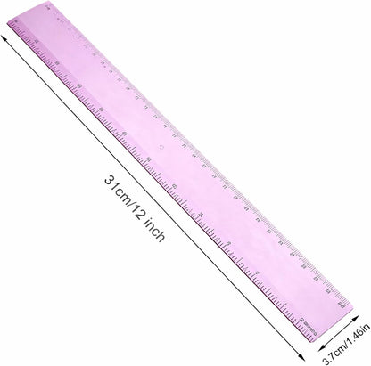EBOOT 2 Pack Plastic Ruler Straight Clear Measuring Tool, Pink, 12 Inch