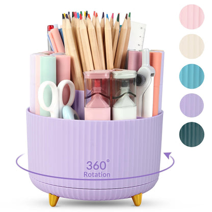 SKYDUE 360 Rotating Multipurpose Organizer - Cute Rotating Pen Holder with 5 Slots for Art Supplies, Office, School, Home
