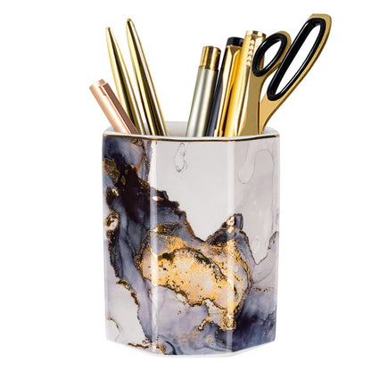 Ceramic Marble Pen Holder, Cute Stationery Holder for Office, Makeup Brush Holder for Girl Women, Colorful Green