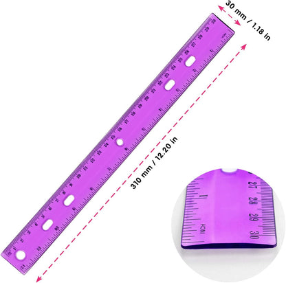 ZZTX 6 Pack Color Transparent Ruler Plastic Rulers 12 Inch