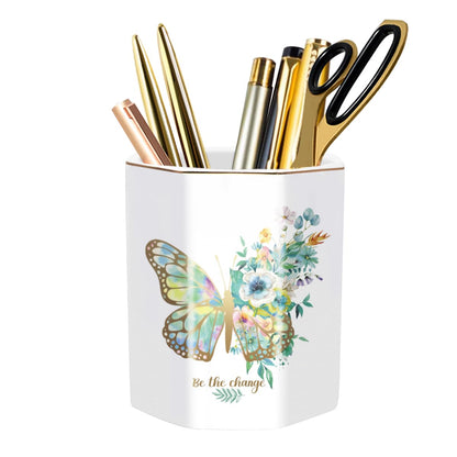 Ceramic Marble Pen Holder, Cute Stationery Holder for Office, Makeup Brush Holder for Girl Women, Colorful Green