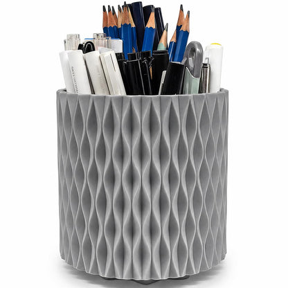 Lebenrich Rotating Pen Holder for Desk, 5 Slots Easthetic Pencil holder Desk Organizer Supplies and Accessories for Women Girls, Pencil Cup for Office Home Art Supply, White
