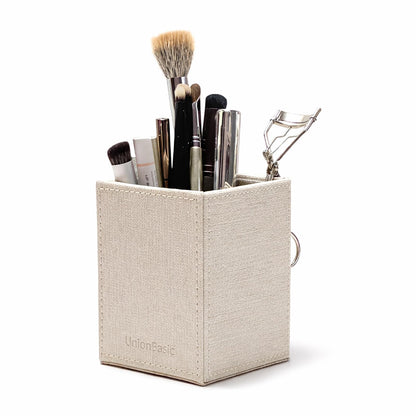 UnionBasic Square Pen Holder, Leather Pencil Cup, Desktop Caddy Stationery Organizer, White