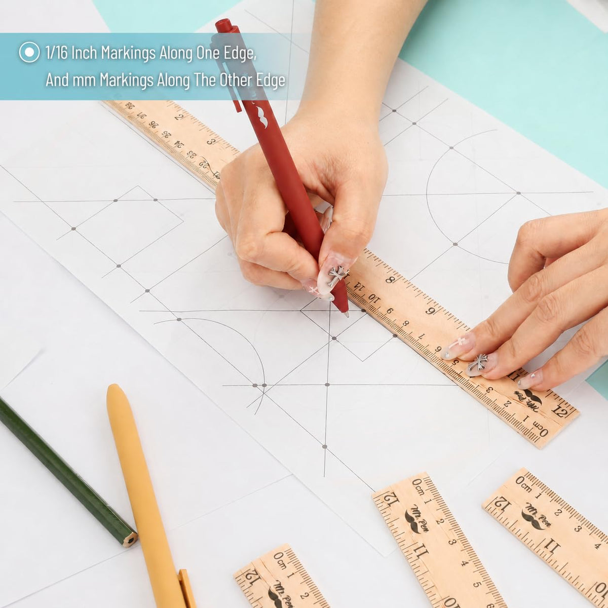 Mr. Pen- Wooden Rulers, 12 Inch, 12 Pack, Inches & Centimeters, Durable Wood Measuring Rulers Bulk for School, Office, Crafting, Drawing, Classroom Supplies & Student Use