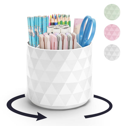 minimaliving Desk Organizer,Sparkling Diamond-like Pen Holder for Desk 360°Rotating Office Accessories,Pencil Cup with 5 Compartments Storage Box Caddy for Office,School,Home,Art Supply(White)