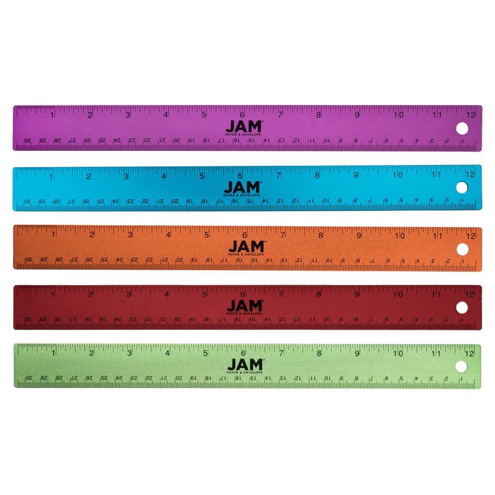 JAM PAPER Strong Aluminum Ruler - 12 Inch - Metal Ruler with Non-Skid Cork Backing - Lime Green - Sold Individually