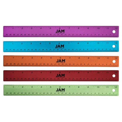 JAM PAPER Strong Aluminum Ruler - 12 Inch - Metal Ruler with Non-Skid Cork Backing - Lime Green - Sold Individually