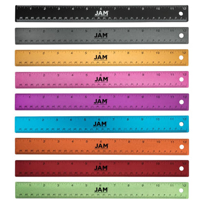 JAM PAPER Strong Aluminum Ruler - 12 Inch - Metal Ruler with Non-Skid Cork Backing - Lime Green - Sold Individually