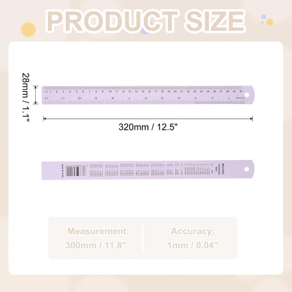 PATIKIL 30cm/12 inch Metal Ruler, Aluminum Alloy Metric Ruler with Inches and Centimeters Precision Measuring for Office Engineering Drafting, Purple
