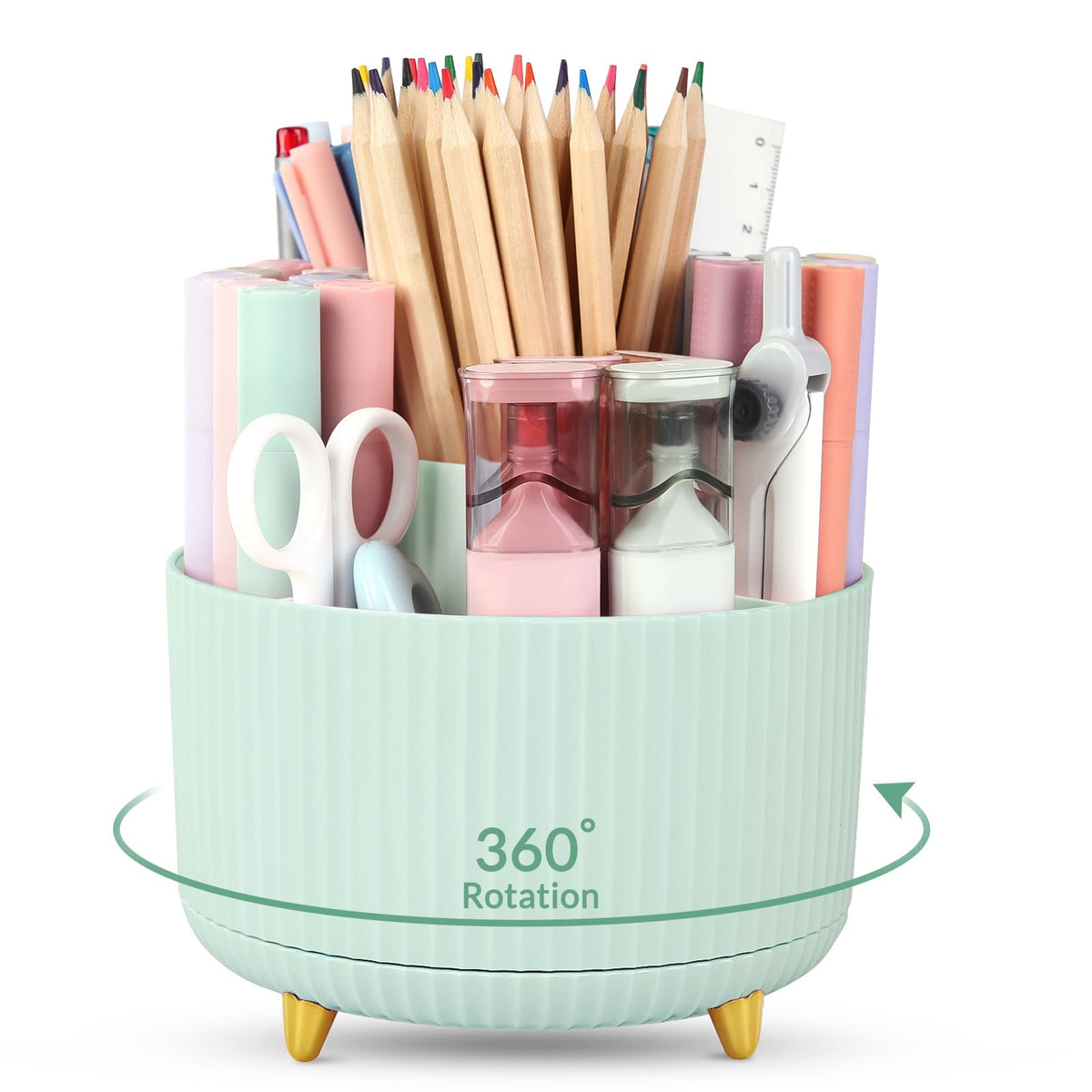 SKYDUE 360 Rotating Plastic Desk Pen Organizer with 5 Slots, Dual-Purpose Art Supply Pencil Cup for Office, School, Home