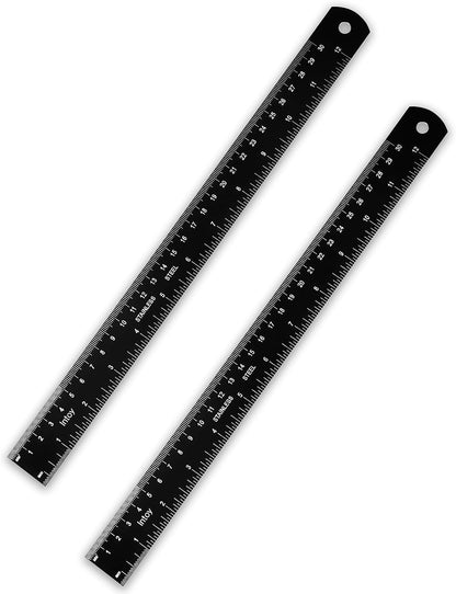 Metal Ruler 12 Inch 2 Pack, 30cm Stainless Steel Metric Ruler for Architects & Engineering, Professional Zero Start Straight Edge Ruler, Easy to Read Black Rule with Laser Etched Scales