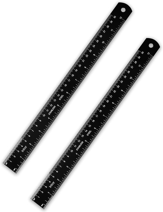 Metal Ruler 12 Inch 2 Pack, 30cm Stainless Steel Metric Ruler for Architects & Engineering, Professional Zero Start Straight Edge Ruler, Easy to Read Black Rule with Laser Etched Scales