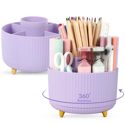 SKYDUE 360 Degree Rotating Desk Organizer, Dual-Purpose Pencil Pen Holder for Desk, Rotating Desk Pen Organizer with 5 Slots, Art Supplies, Pencil Cup for Office, School, Home