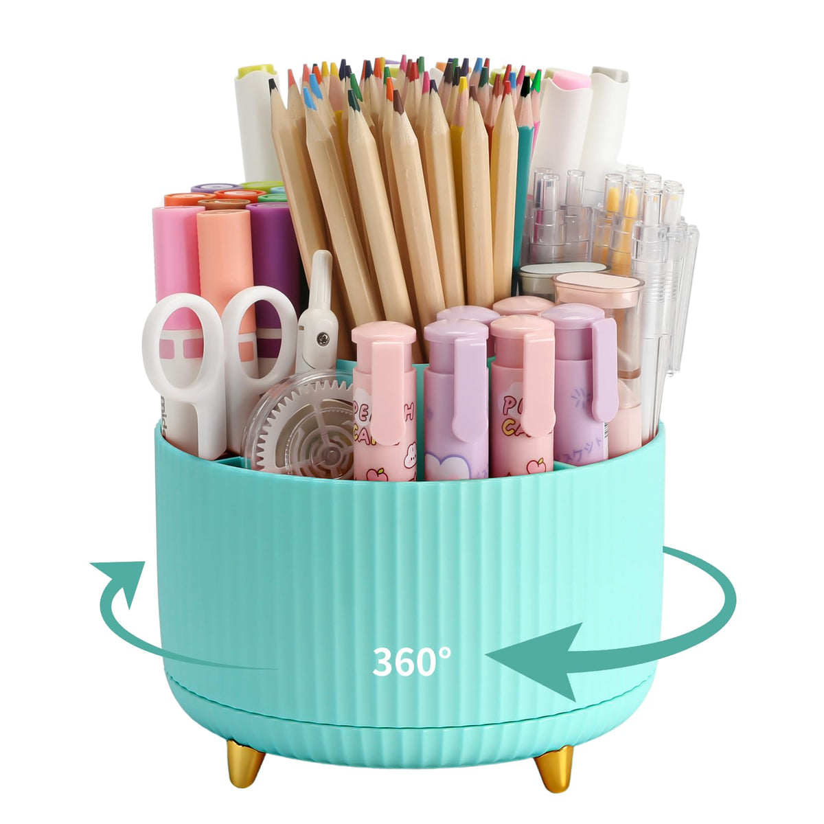 Camelmother 360°Rotating Pen&Pencil Holder For Desk With 5Slots Cute Office