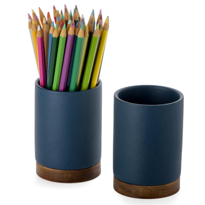 Ceramic Pen Holder for Desk, Pencil Cup, (White,Set / 1)
