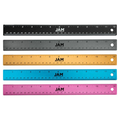 JAM PAPER Strong Aluminum Ruler - 12 Inch - Metal Ruler with Non-Skid Cork Backing - Lime Green - Sold Individually