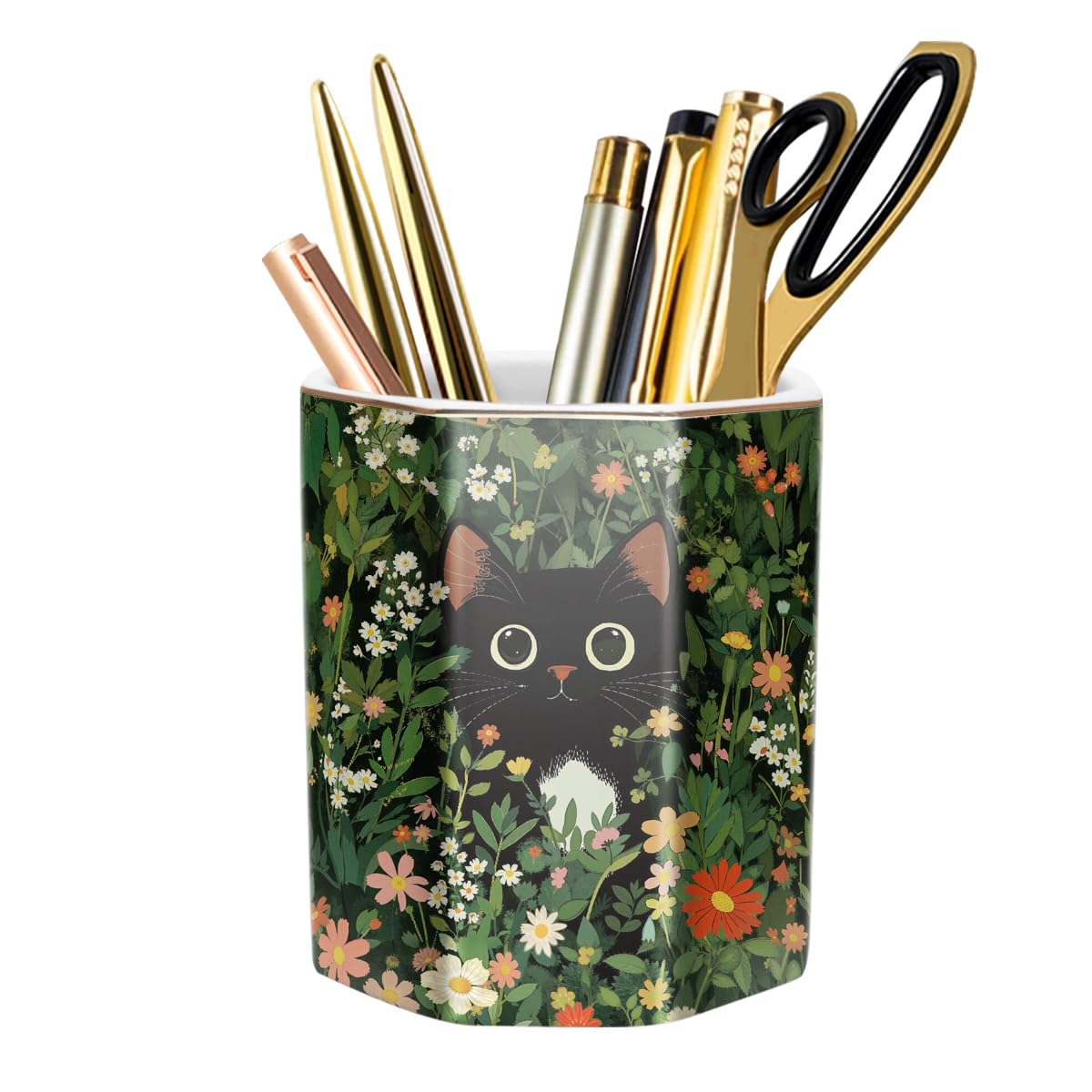 Ceramic Marble Pen Holder, Cute Stationery Holder for Office, Makeup Brush Holder for Girl Women, Colorful Green