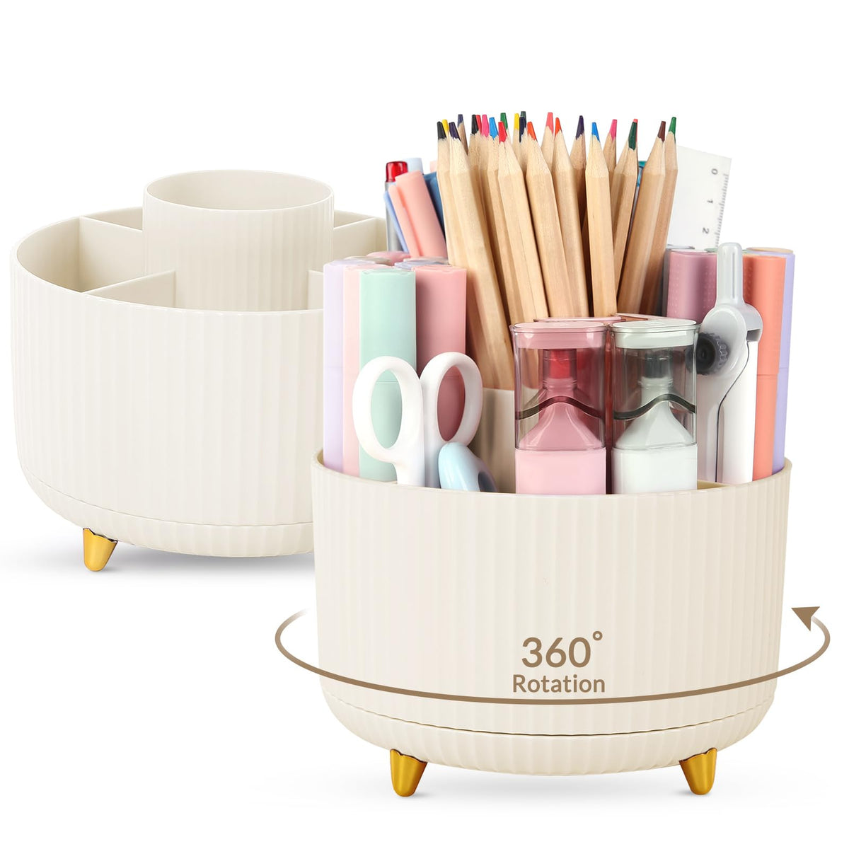 SKYDUE 360 Rotating Multipurpose Organizer - Cute Rotating Pen Holder with 5 Slots for Art Supplies, Office, School, Home