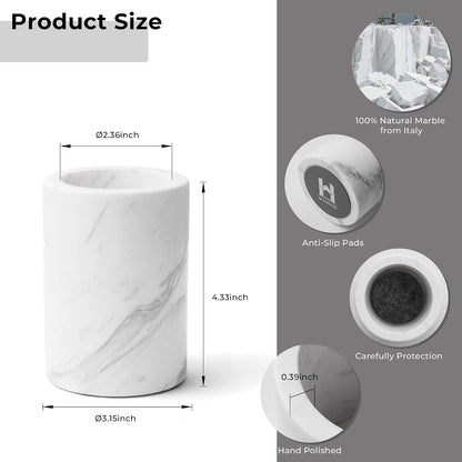 Natural Marble Pen Holder for Desk, Handcrafted Volakas Sturdy Desk Organizer for Office Supplies Storage Desktop Stationary Makeup Brushes Cup Pencil Holders for Home White (DL002)