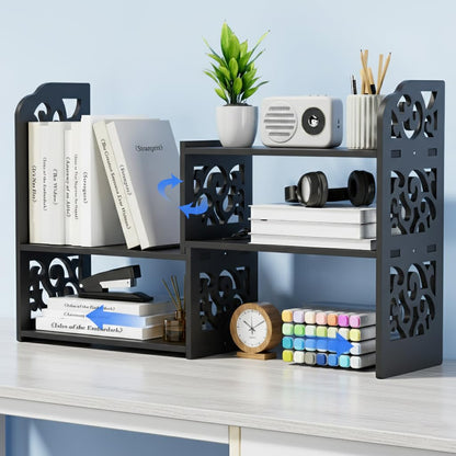 YGYQZ Adjustable Desktop Shelf Organizer, 3-Tier Desk Shelf, White Pattern