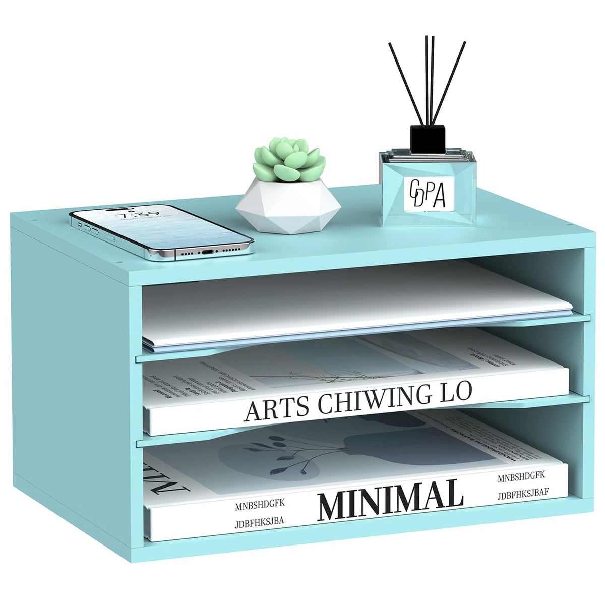 3 Tier Wood Desk Organizer, Mail Sorter and Paper Organizer for Desk, Black