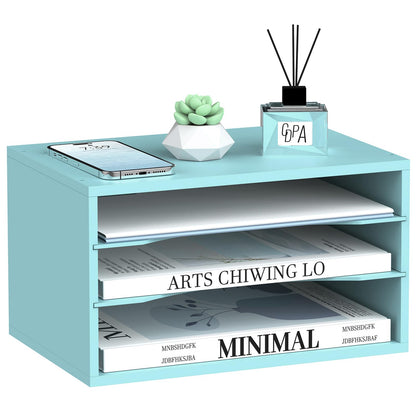 3 Tier Wood Desk Organizer, Mail Sorter and Paper Organizer for Desk, Black