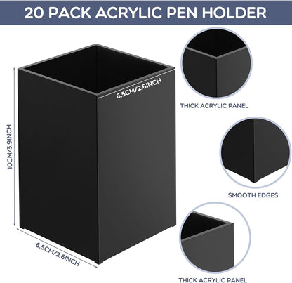 Crtiin 20 Pcs Acrylic Pen Holder Pencil Cup Desk Organizer, Black