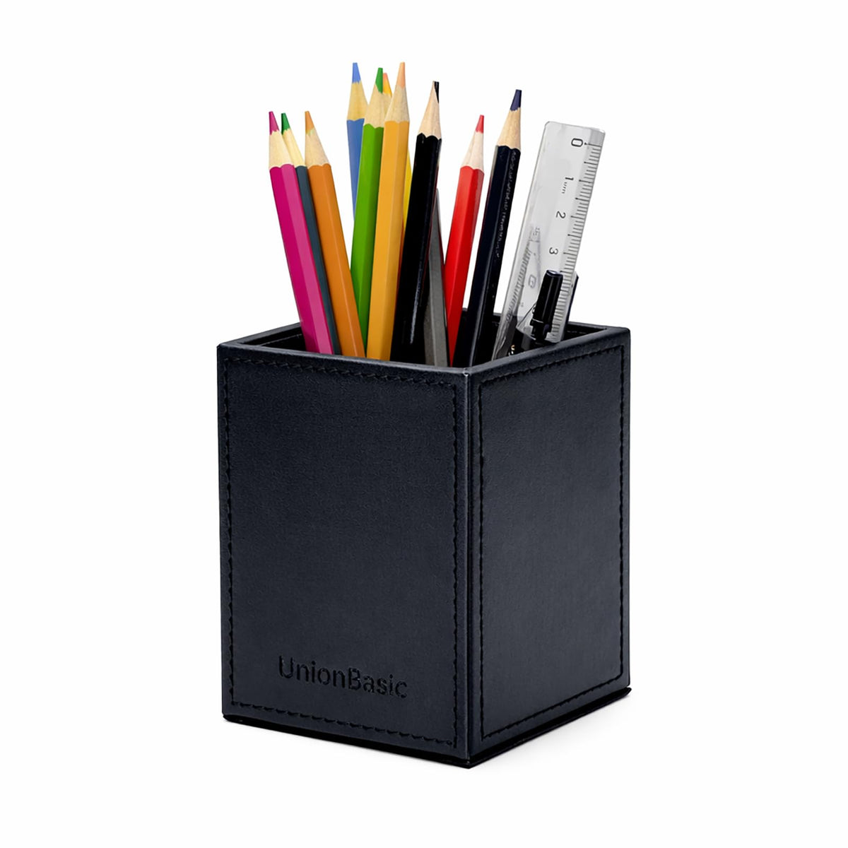 UnionBasic Square Pen Holder, Leather Pencil Cup, Desktop Caddy Stationery Organizer, White