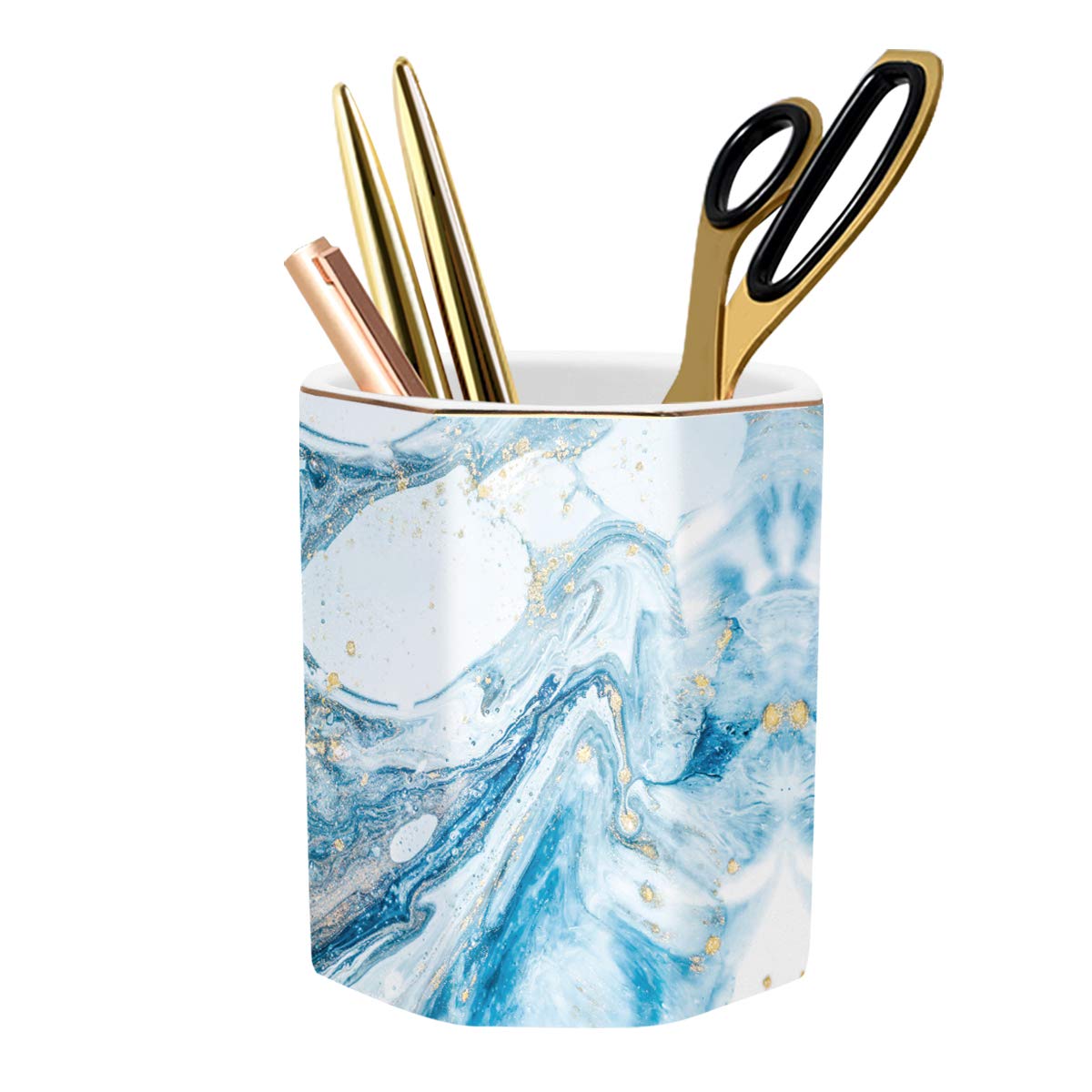 Ceramic Marble Pen Holder, Cute Stationery Holder for Office, Makeup Brush Holder for Girl Women, Colorful Green